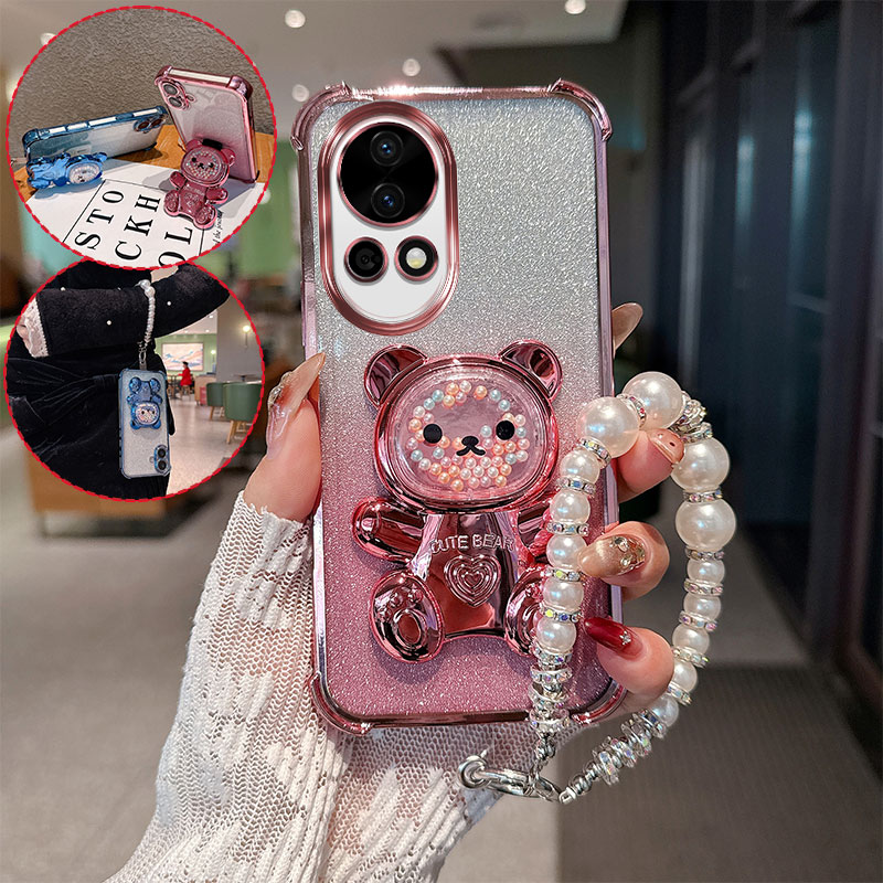 Huawei Nova 12 - Cute Bear Cartoon Holder Pearl lanyard