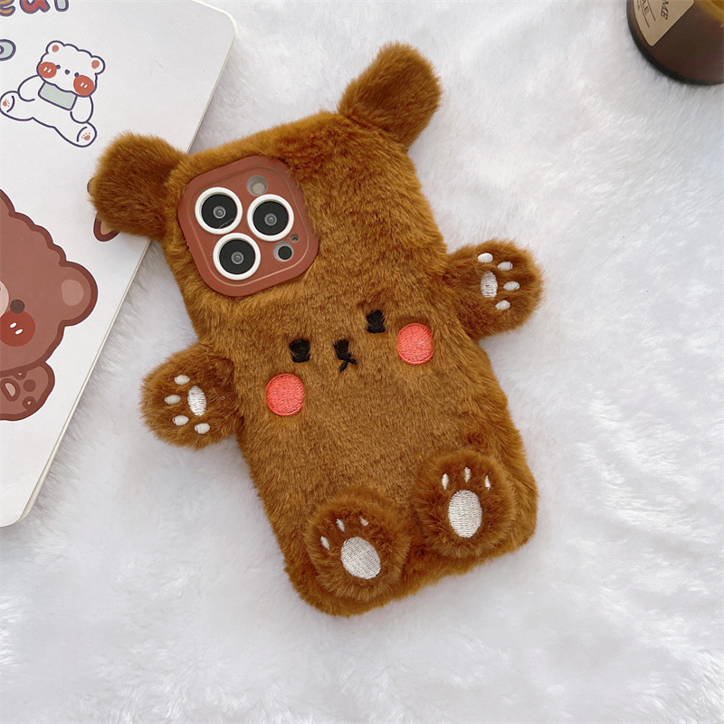 Korean 3D Cartoon Bear Fluffy  - đánh giá và giá Apple Iphone 15 Pro Max