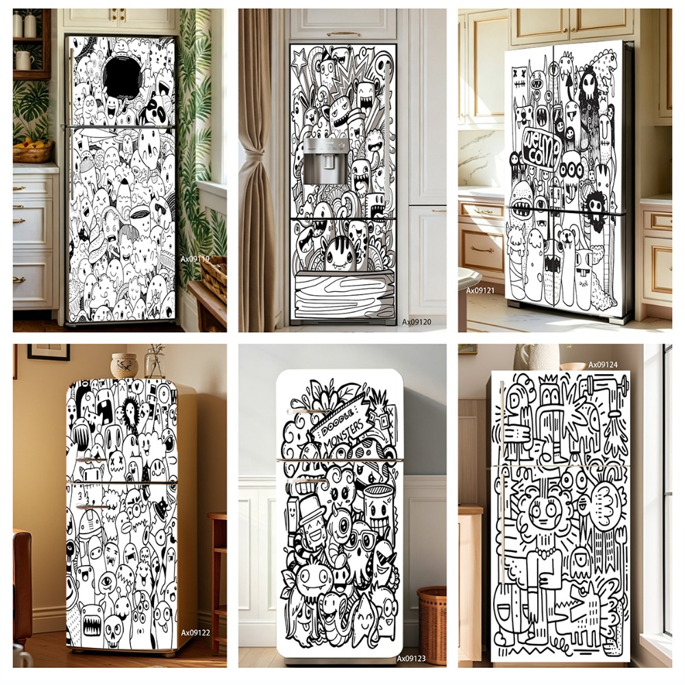 Black‑White Line Art Doodle Mo - đánh giá và giá Full Cover Adhesive